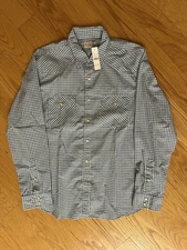 J. Crew Secret Wash Cotton Poplin Western Shirt Blue Gingham Size L