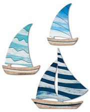 Wooden Sailboat Wall Art Set of 3 Nautical Coastal Boat Decor Beach House