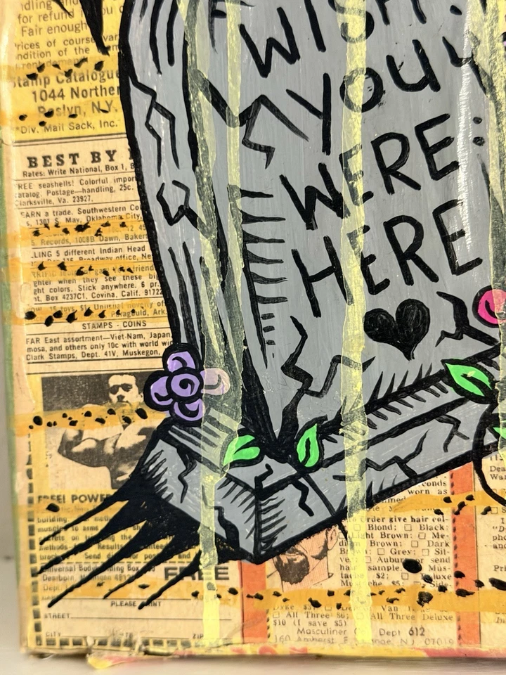 Damon Soule “Wish You Were Here” 2017 acrílico y medios mixtos sobre lienzo firmado Foto 4 de 4