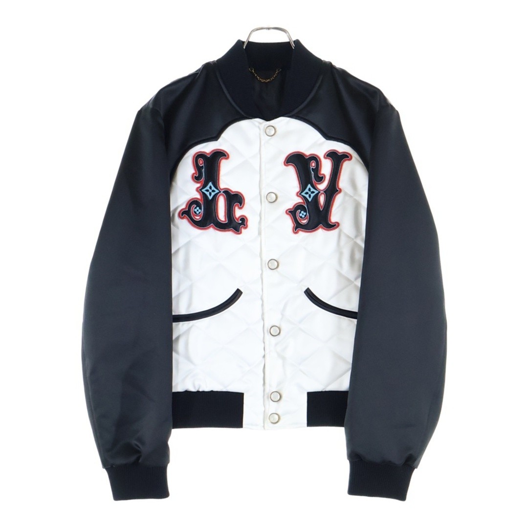 Louis Vuitton 24AW LV Patch Logo Bicolor Satin Quilted Snap Button Bomber Used e