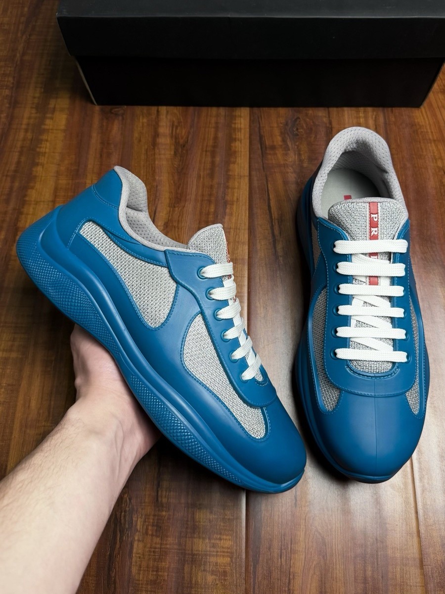 Prada American Cup Rubber Laguna Blue Teal White Mens Sneakers