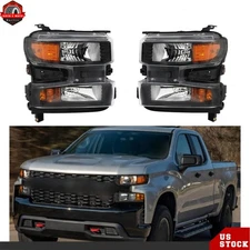 For 19 20 2021 Chevy Silverado 1500 Black Passenger&Driver Headlights Halogen
