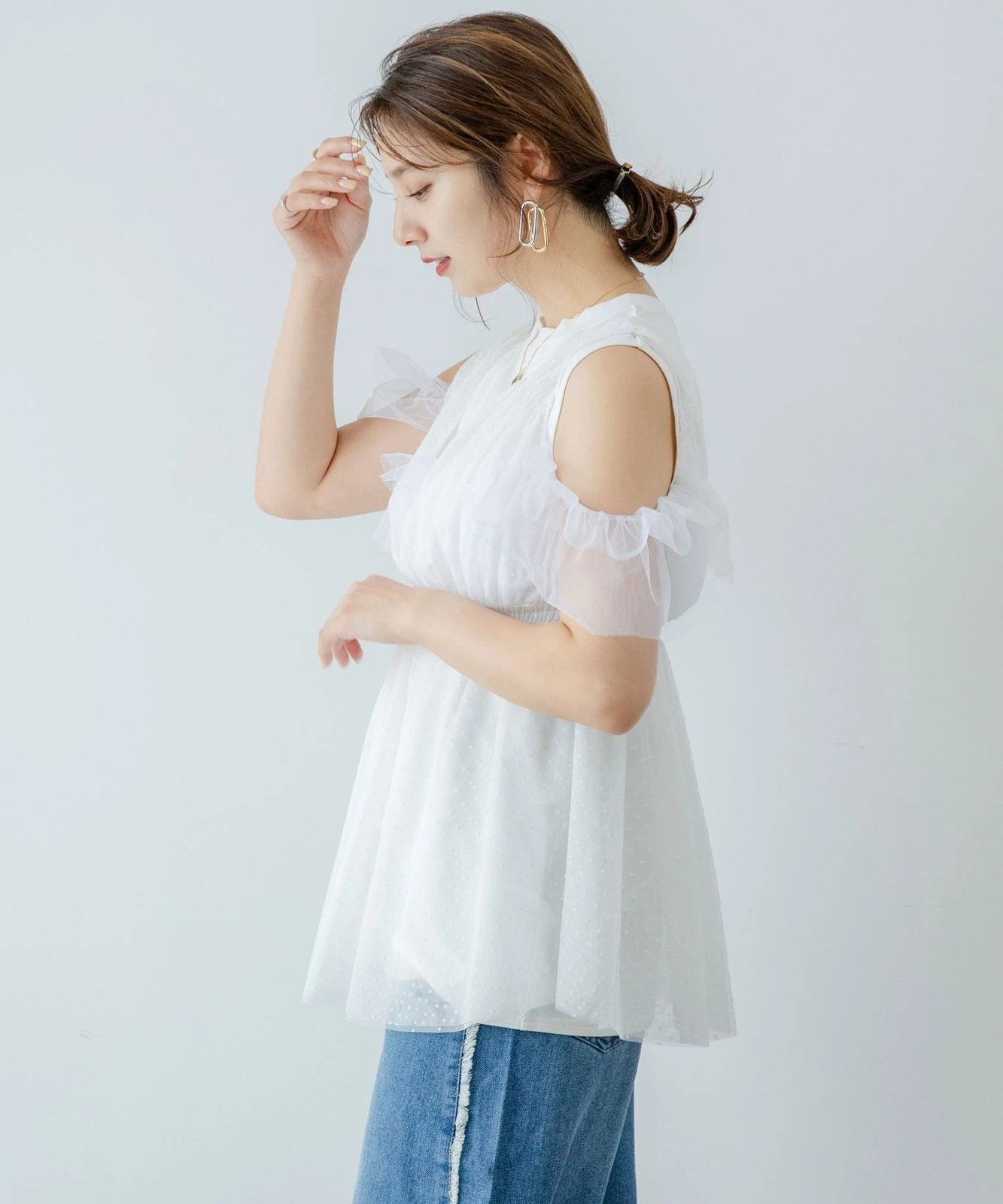 OFF WHITE tunica girocollo in tulle a pois nuova
