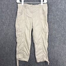 Chico's 1 Cargo Capri Pants Womens Size M Beige Casual Granola Coastal Nature