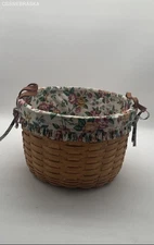 Longaberger 1995 Large Flower Basket Leather Handles & Plastic Liner