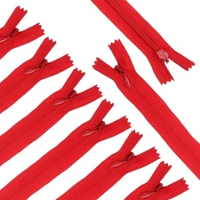 10Pcs 20" Nylon Coil Zippers, #3 Closed End Jacket Zippers, Red