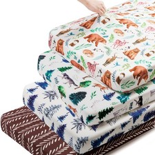 4 Pack N Play Sheets Woodland Forest Animals Wood Neutral Unisex Fitted Baby ...