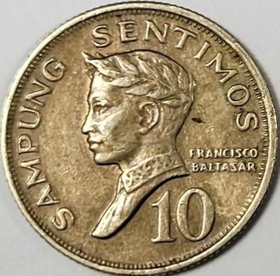 10 Sentimos - Philippines - Poet Francisco Baltasar & Coat of Arms - 1968 - VF
