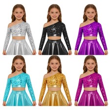 Kids Girls Crop Top Blouse Shirts Athletic Performance Cheerleading Stage Team