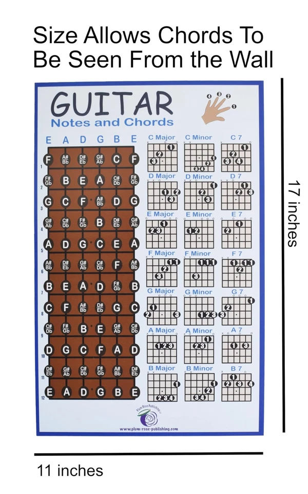 Pôster de acordes de guitarra PLUM ROSE (11x17) - Gráfico de acordes de guitarra - Música educacional - Imagem 3 de 4