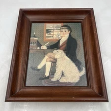 Vintage Charles Wysocki Wooden Framed Panel Man & Dog Mid-Century Art Primitive