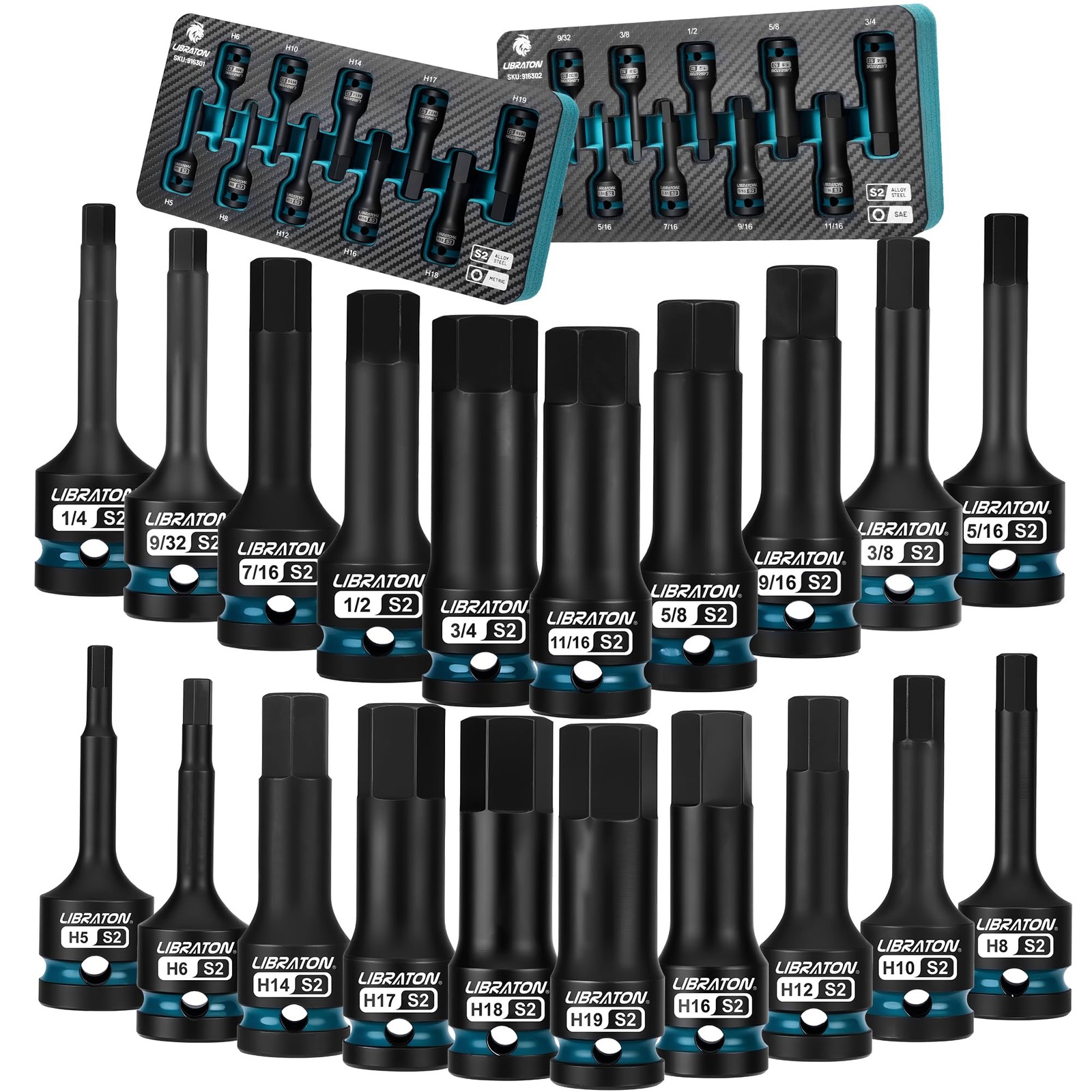 Set 20 Pezzi Bussole Impatto 1/2 Acciaio S2 Esagonali - Qualità Top