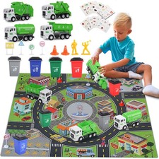 Toy Garbage Truck - Trash Truck Toys w/Play Mat, 4 Pcs 6 Inch Friction Powere...