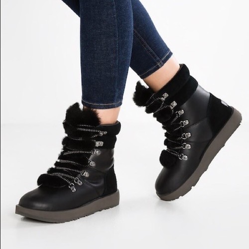 UGG VIKI BLACK LEATHER SHEEPSKIN WATERPROOF WINTER SNOW BOOTS US 9.5 40.5 NIB