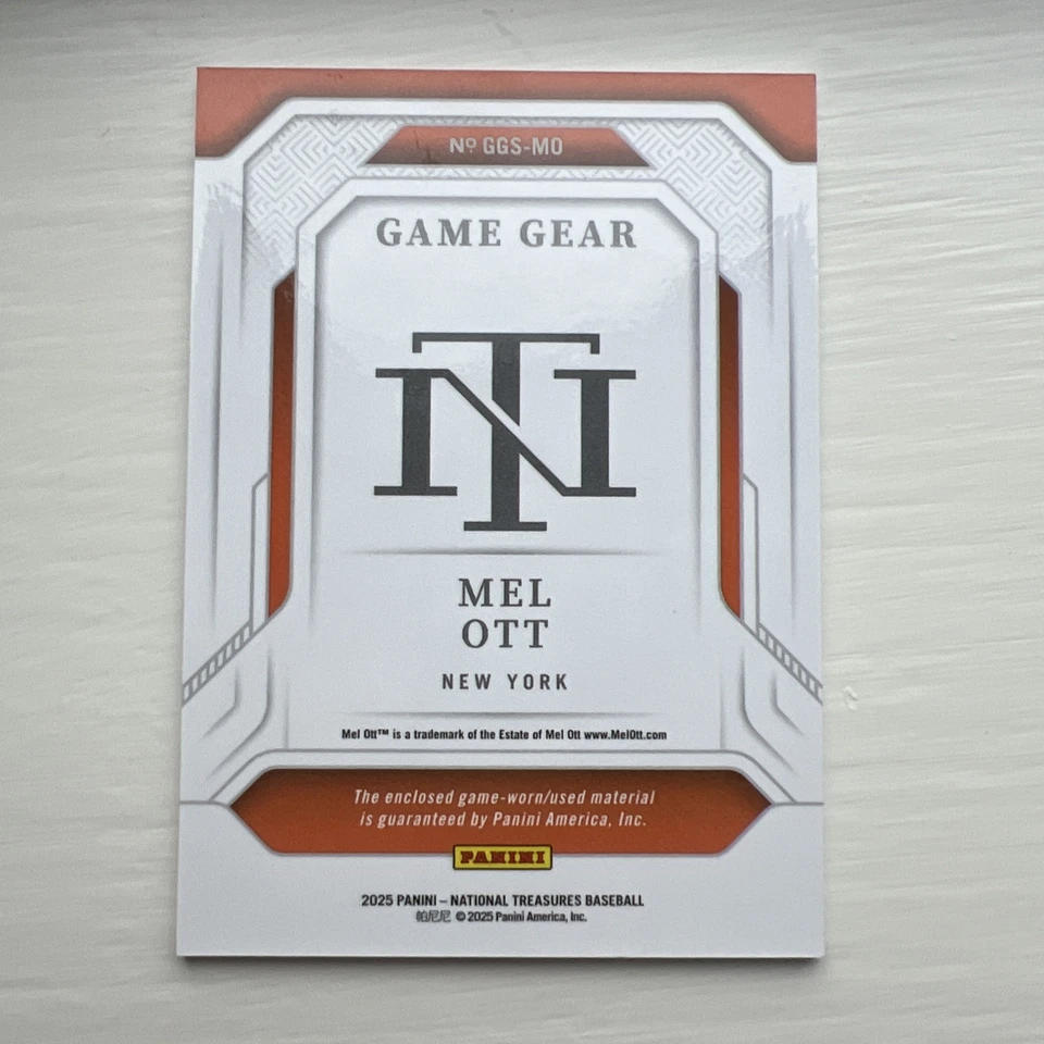 2025 Panini бейсбол национальные сокровища Мел Отт игры носил нашивка карта 21/49 - Изображение 3 из 3