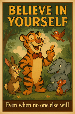 Believe in Yourself Motivational Tiger Poster   Retro Animal Art, Inspirational