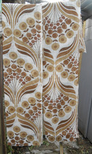 CURTAINS RETRO VINTAGE PAIR BROWN BEIGE GAUZE NET COTTON FLOWERS TAPED TEXTURED