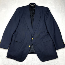 Vintage Stafford Navy Blue Gold Button Blazer Mens 44L Sport Coat Made In USA
