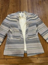 HALOGEN Blue Stripe Tweed Open Front Pockets Blazer Jacket Sz XXS Professional