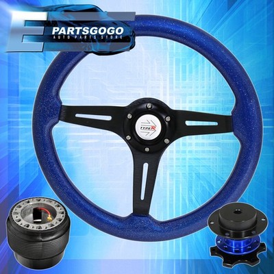 Steering Wheel Blue Wood Sparkling + Quick Release + Adapter For 89-05 Eclipse