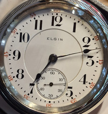 1904 ELGIN VERITAS RAILROAD GRADE 214 18S POCKET WATCH 21J NICE DISPLAYBACK CASE