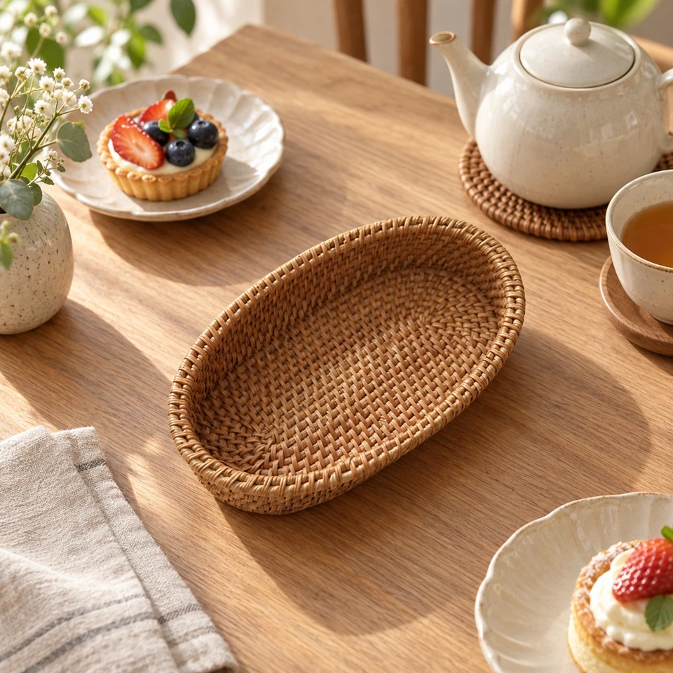 3 Pieces Handwoven Rattan Tray Slim for Coffee Tables, Desktop - Bild 3 von 4