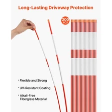 200Pcs Reflective Driveway Markers 1/4" Dia 48 in Snow Stakes Reflectors Orange
