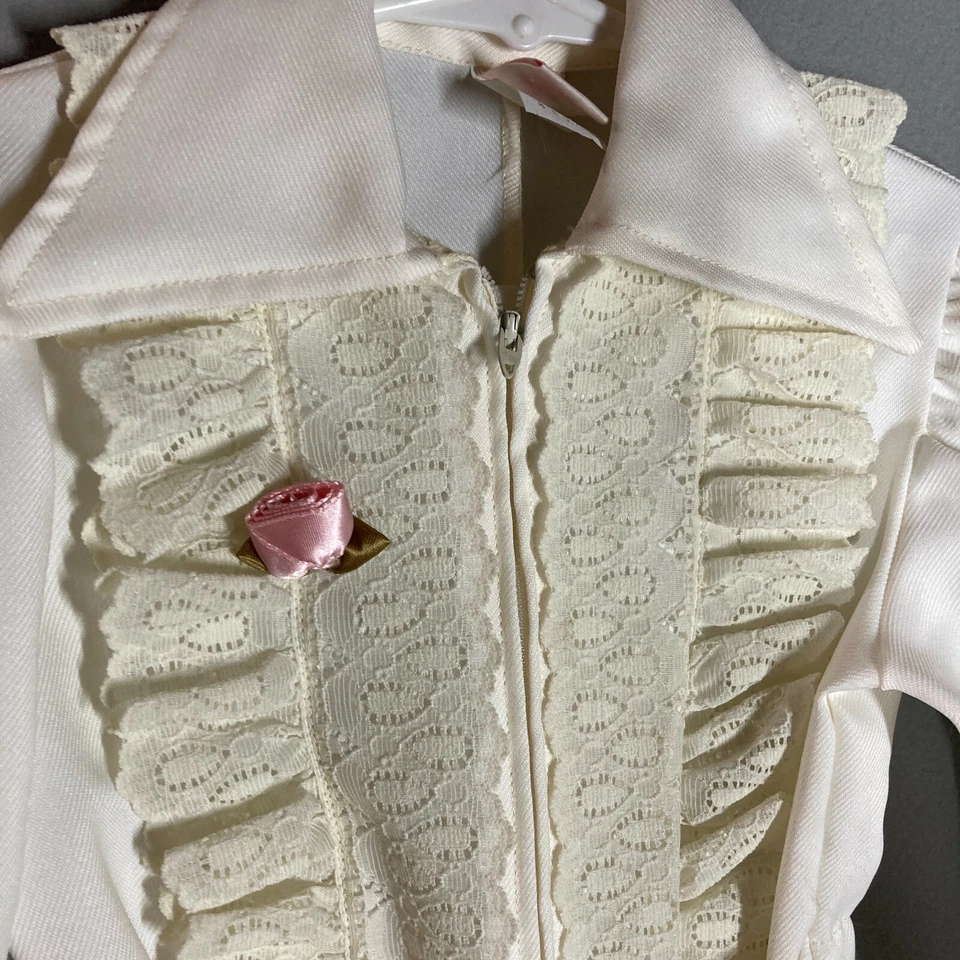 Traje de discoteca de los años 70 para niñas mono mameluco blanco con volantes de encaje nuevo con etiquetas 4T simplemente adorable  Foto 4 de 4