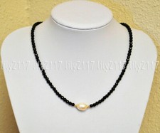 Faceted 3mm Bright Black Spinel Gems Natural 9-10mm Yellow Pearl Necklace 18''