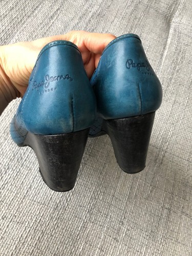 PEPE JEANS LONDON Mujer Zapatos Cuero Tacón Azul Puntera Abierta Talla EU38 - Imagen 6 de 15