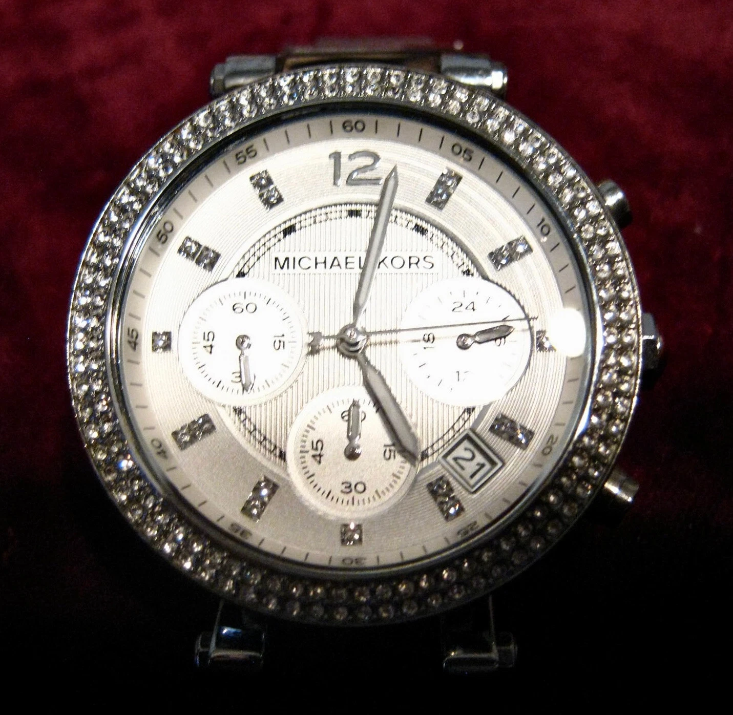 Orologio Michael Kors Parker donna 39mm tono argento data MK 5353 batteria nuova 5"