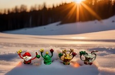 Vintage Russ 90 s Finger Puppets Christmas Santa Reindeer Mouse Tree Hallmark