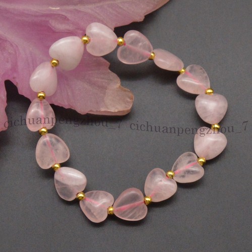 Natural Pink Rose Quartz 12mm Heart Gems Beads Necklace Bracelet Earrings Set - Picture 12 of 16