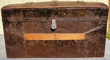 Antique Bevel Dome Top Steamer Trunk Wood Metal Vintage Steampunk