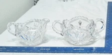 Antique American Brilliant Period (ABP) Cut Crystal Glass Sugar Bowl & Creamer