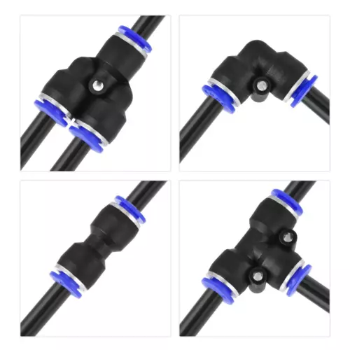 Pneumatic 6mm OD PU Air Hose Tubing Kit 10 Meters Black with 14 Pcs Fittings - Picture 3 of 7
