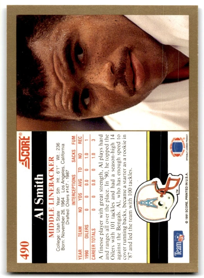 1991 Score Al Smith Houston Oilers #490 - Image 2 of 2