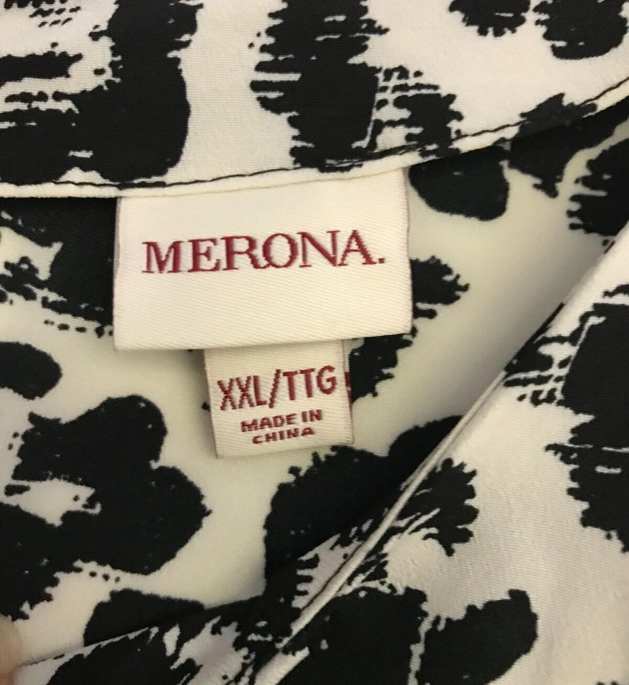 Merona Sleeveless Blouse XXL Black White Patterned Pleated Front Polyester 2XL - Image 2 of 4