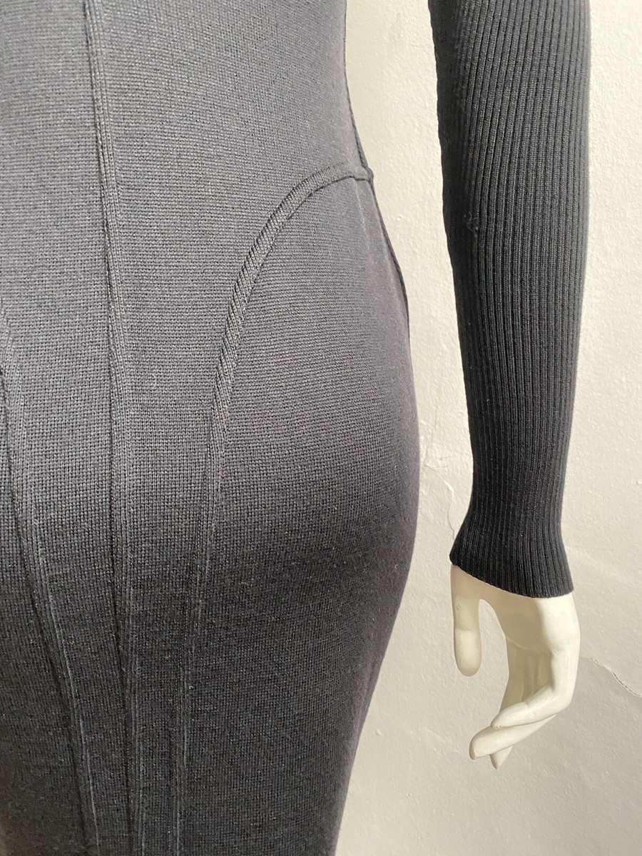 Vintage 80s Azzedine Alaia Dress Seamed Bodycon Black Knit Vintage 80s Azzedine Alaia Dress Seamed Bodycon Black Knit