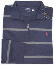 Polo Ralph Lauren Long Sleeve 1/4 Zip Sweater Blue Gray Stripe Jersey Knit 110