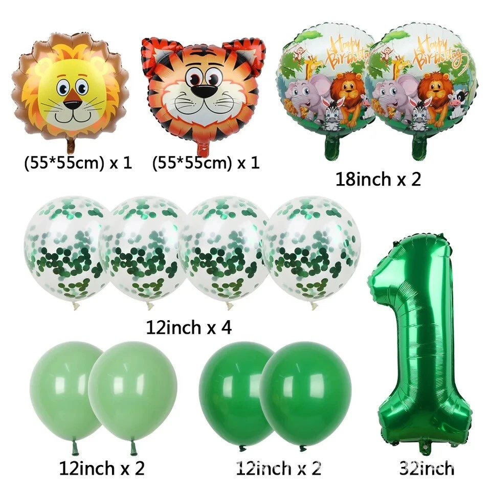 Juego de globos de animales de safari en la selva de 30 pulgadas con número de globos juguetes para niños conjunto verde Foto 3 de 4