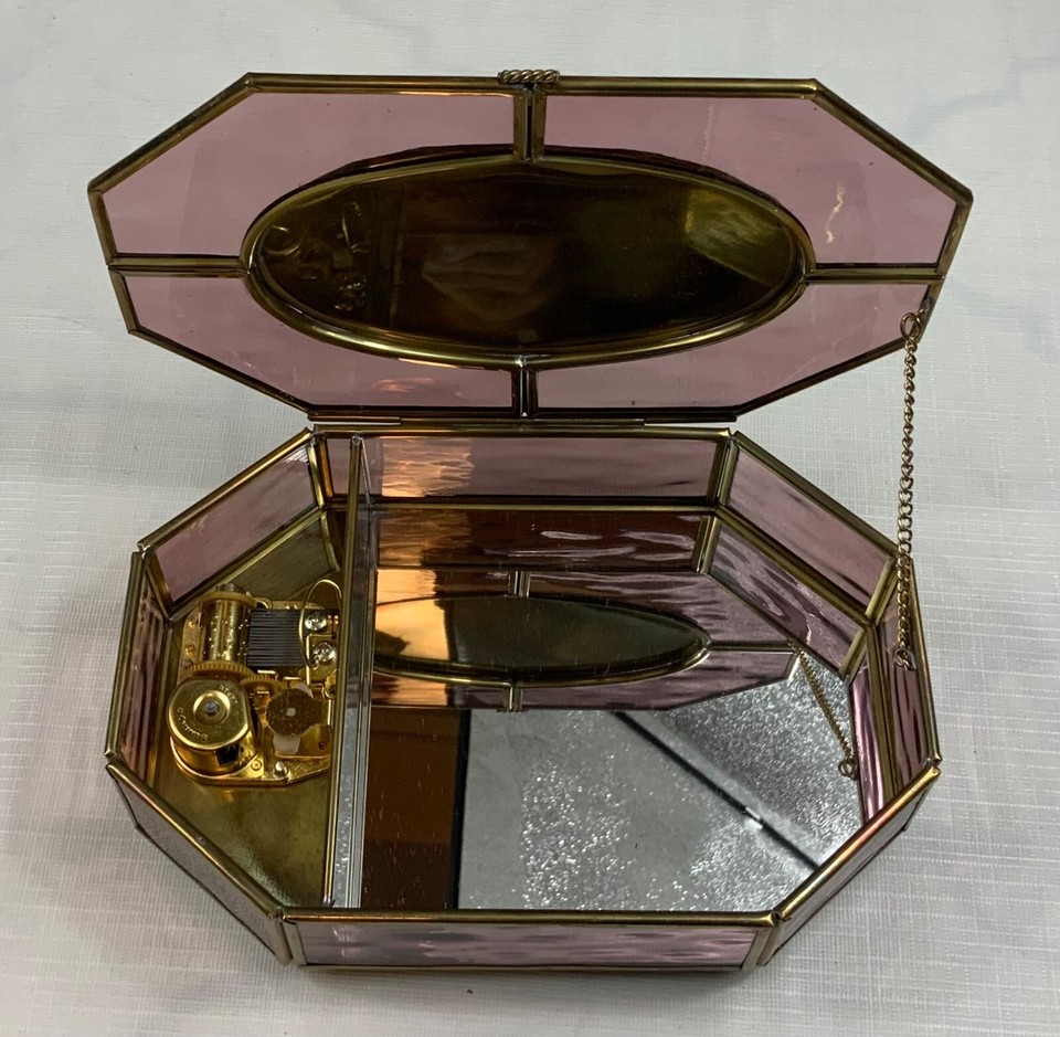 Sankyo Japan Music Box Glass Floral Plays “Somewhere Out There Song” eBay