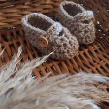 Chaussons ballerines crochetés, taille 0-3 mois, laine 100 % acrylique Oeko-Tex