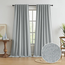 Light Grey 100 Blackout Linen Curtains 108" Long, 2 Panels, Thermal Insulated
