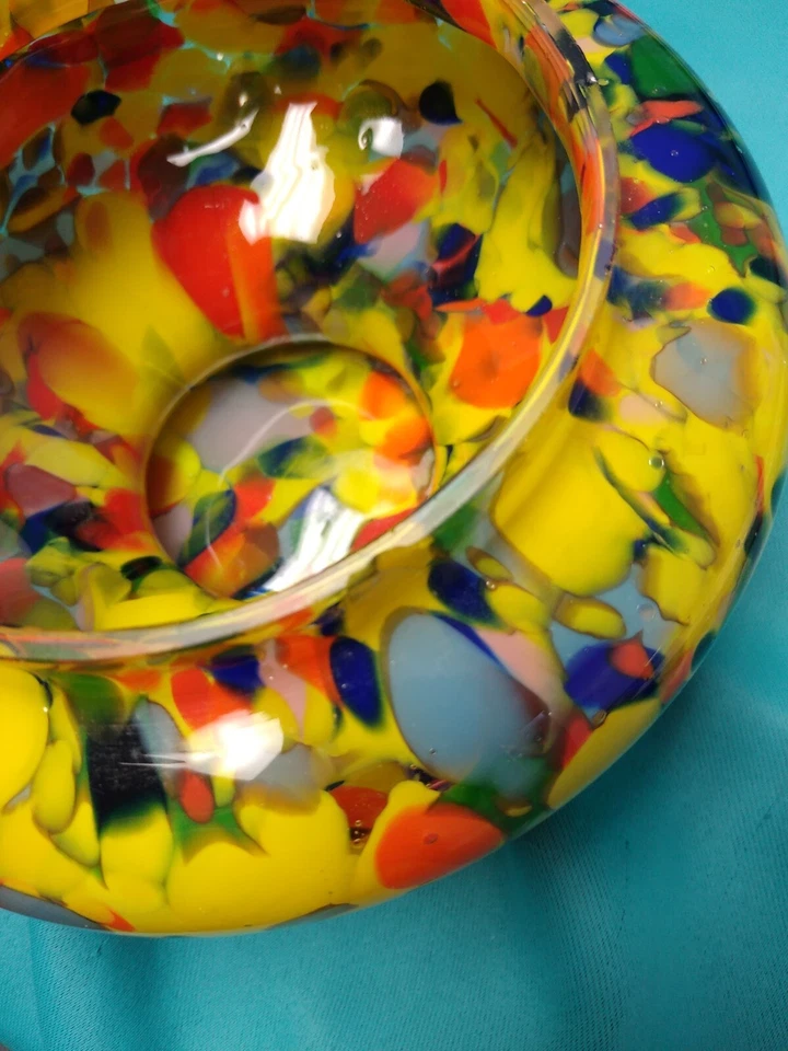 Tigela/prato de doces vintage provável arte Murano com decorações multicoloridas - Imagem 4 de 4