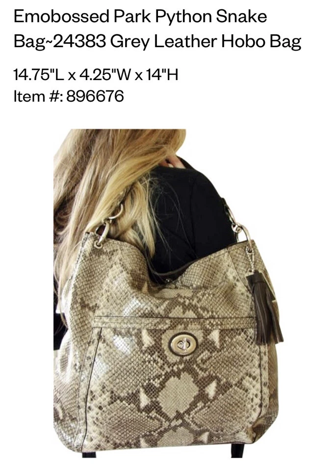 COACH F24383 Black Gray PARK PYTHON HOBO NWT Dust Bag FABULOUS!! - Image 3 of 4