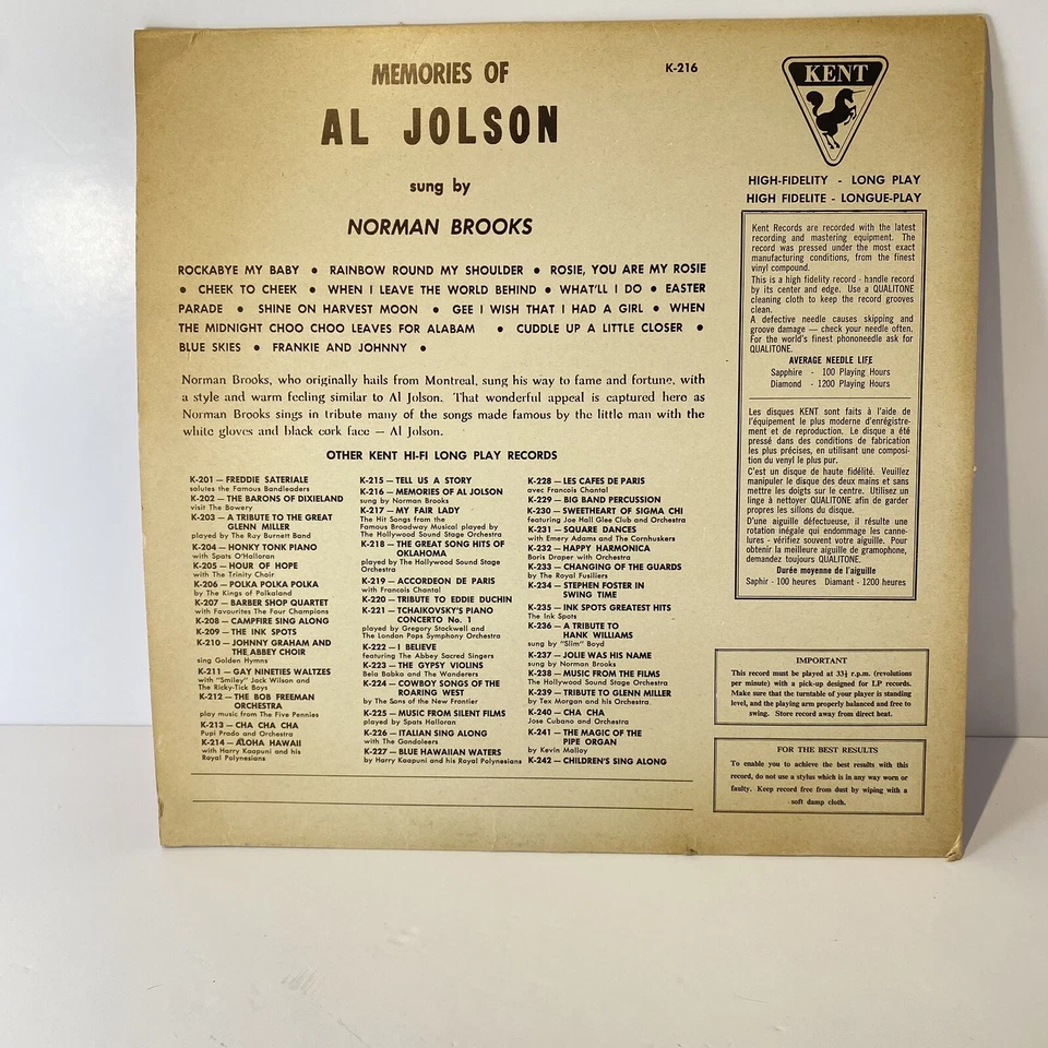Memories Of Al Jolson sung by Norman Brooks - Image 2 of 4