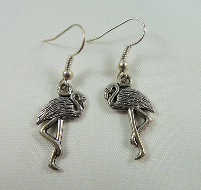 Flamingos Earrings Alice in Wonderland (Do Do Birds) Handmade, Tibetan Silver