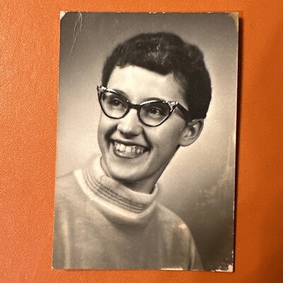 VINTAGE PHOTO Woman With Pixie Cut And Cats Eye Glasses Cute Geeky ORIGINAL