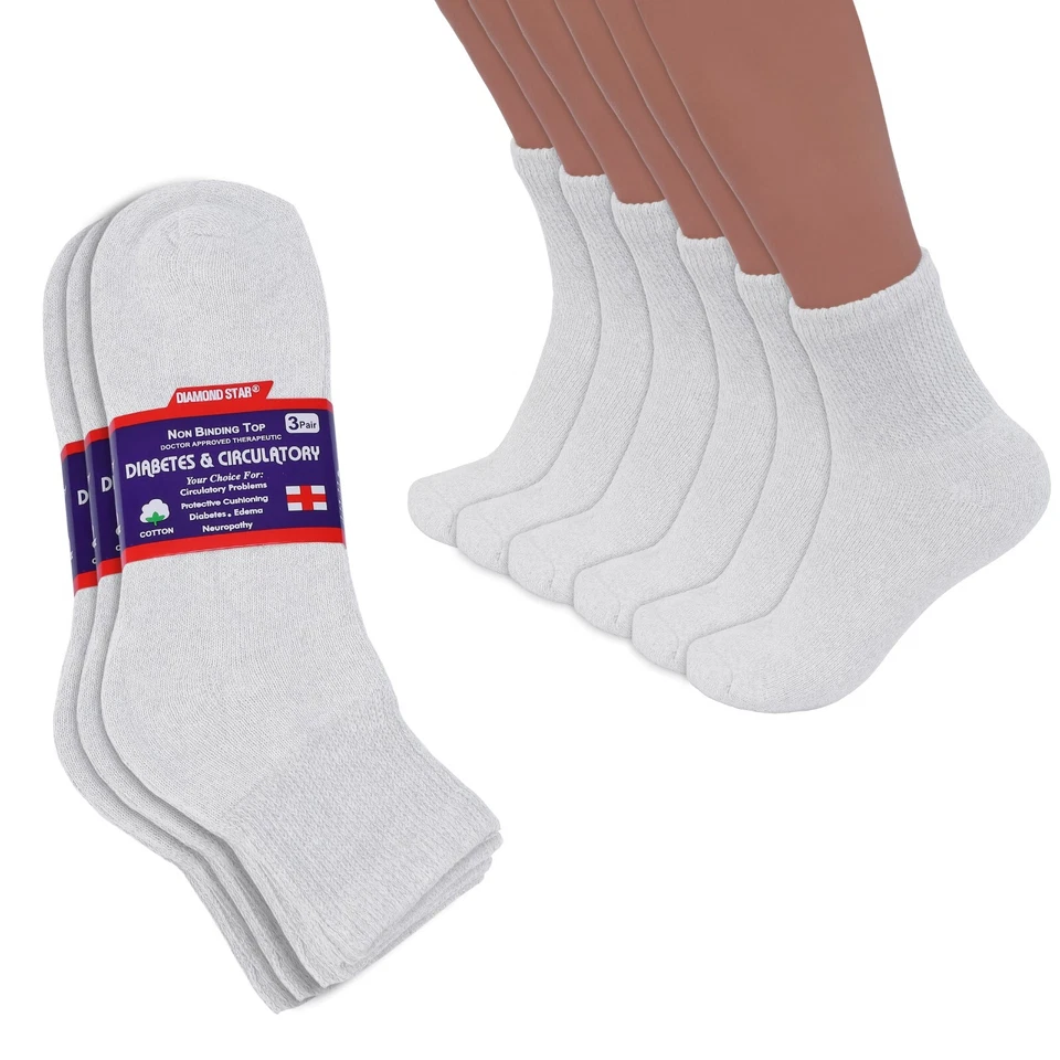 3-12 Pairs Men Circulatory Health Diabetic Ankle Socks Quarter 9-11 10-13 13-15 - Image 2 of 3